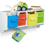 Wandrek - Wit - MDF - Inclusief 4 Gekleurde Opbergboxen