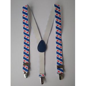 kinder bretels (verstelbaar) met Friese vlag/Fryslân/pompeblêden | blauw, rood en wit