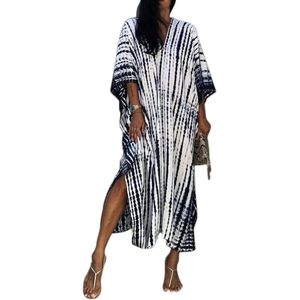 Allecto Plus - Ruime Witte Kaftanjurk Dames | Lange Kaftan met Korte Mouwen | Tuniek, Kimono voor Strand | Badkleding, Loungewear, Badjas