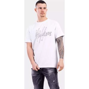 Malelions Line T-Shirt Heren Wit/Blauw - Maat: M