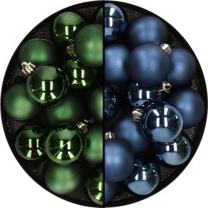 32x stuks kunststof kerstballen mix van donkergroen en donkerblauw 4 cm - Kerstversiering