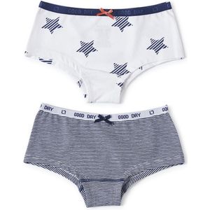 Little Label - hipster 2-pack - small blue stripe & white - maat: 92 - bio-katoen