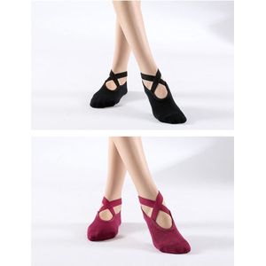 2 Paar - Dames Stretch Anti-Slip Yoga Sokken - Katoen + PVC, voor Pilates, Barre en Fitness, Geschikt voor Maat 36-40 - Zwart Rood