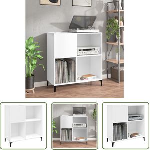 The Living Store Platenkast - Klassieke opbergkast voor lps - 84.5 x 38 x 89 cm - Duurzaam houten materiaal - Witte kleur