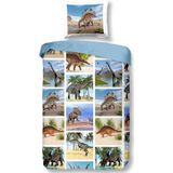 Snoozing Dinosaur - Flanel - Dekbedovertrek - Multi kleur - 120x150 cm + 1 kussensloop 60x70 cm