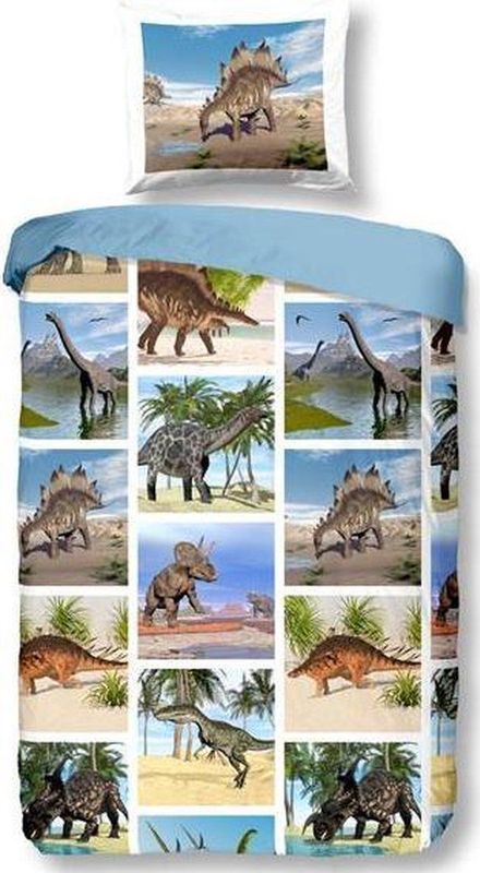 Snoozing Dinosaur - Flanel - Dekbedovertrek - Multi kleur - 120x150 cm + 1 kussensloop 60x70 cm