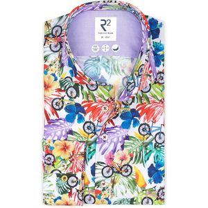 R2 Amsterdam - Overhemd Botanische Print Fiets Multicolour - Heren - Maat 43 - Modern-fit