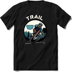 Trail | TSK Studio Mountainbike kleding Sport T-Shirt | Blauw - Oranje | Heren / Dames | Perfect MTB Verjaardag Cadeau Shirt Maat M
