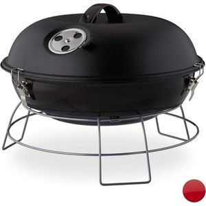 kogelbarbecue draagbaar, met deksel, fijne bbq, picknickbarbecue groot oppervlak, houtskolen, Ø36cm, zwart