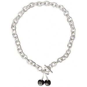 Lumici® | Cherry Armband - Bracelet - Kers - Fruit - Kersje - Kersjes - Cadeau Voor Vrouwen - Moederdag Cadeau - Valentijn - Liefde - Verrassing - Zilver / Zwart