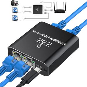 Allecto plus - Ethernet RJ45 Switch met 3 poorten - 1000 Mbps - USB C - voor computer, switches, routers, hub, ADSL, set-top boxen - plug & play