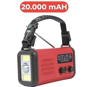 Noodradio - Solar Opwindbaar - 20.000 mAH Powerbank - Geschikt voor iedere situatie - Radio All in 1 pack - Noodpakket voor Avontuur en Oorlog - Nood Radio - Rood - Noodrantsoen
