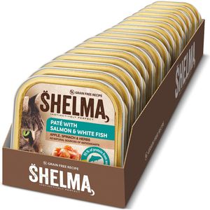Shelma - Premium Kattenvoer Natvoer - Paté met Zalm Vis en Groenten - 16 x 100 g
