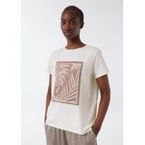 comma - T-Shirt - Katoenmix - Met Edelstenen - Normale Pasvorm