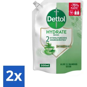 Dettol - Handzeep Navulling - Hydrate - Aloë Vera & Bamboe - 500 ml - Voordeelverpakking - 2 stuks
