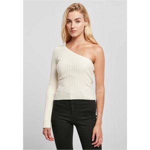 Urban Classics - Ladies Short Rib Knit One Sleeve Longsleeve top - XS - Ivoorkleurig