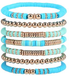 Bohemian Armbanden Set - Blauw/Groen | 7-delig | Polymeer Klei | Fashion Favorite