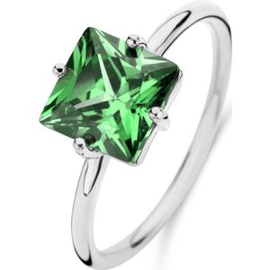 New Bling 9NB-1133-54 Zilveren Ring met Zirkonia Steen - Groen - 8mm - Vierkant - Maat 54 - Rhodium - Zilver