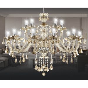 LuxiLamps - Crystal Chandelier - 15 Arm Kristallen Kroonluchter - Cognac - Hanglamp - Woonkamerlamp - Moderne lamp - Plafonniere
