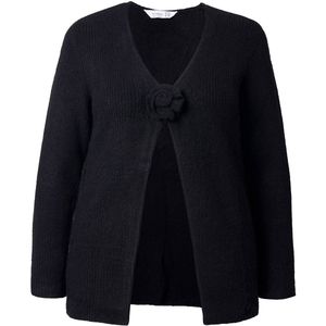 MIAMODA MIAMODA - Dames - Vest Straight Fit 3D-roos als sluiting - Zwart - Maat 42+