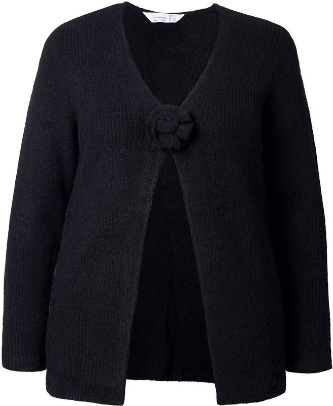 MIAMODA MIAMODA - Dames - Vest Straight Fit 3D-roos als sluiting - Zwart - Maat 42+