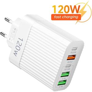 ProBuild 120W USB-oplader USB Type C snellaadadapter Quick Charge 3.0 PD mobiele telefoonoplader voor iPhone 16 15 Samsung S23 Xiaomi - Wit