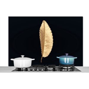 Spatscherm keuken 120x80 cm - Kookplaat achterwand Bladeren - Black and gold - Luxe - Chic - Natuur - Muurbeschermer - Spatwand fornuis - Hoogwaardig aluminium