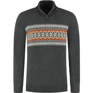 Boston Brothers heren trui - 5802 - antraciet print - korte rits - schipperstrui - maat XXL