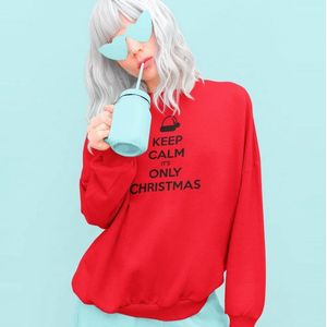 Foute Kersttrui Rood - Keep Calm It’s Only Christmas Black - Maat 2XL - Kerstkleding voor dames & heren