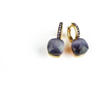 Zilveren oorringen oorbellen geelgoud verguld model pomellato gezet met paarse steen