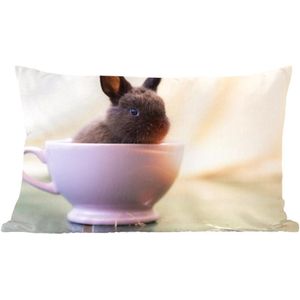 Sierkussens - Kussen - Baby konijn in een theekop - 50x30 cm - Kussen van katoen