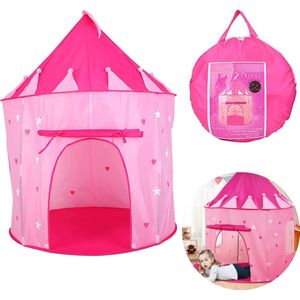 Cheqo® Speeltent - Kinderspeeltent - Prinsessen Kasteel - Prinsessentent - Polyester - Met Opbergzak - Roze - Ø105x125cm