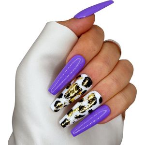 SD Press on Nails - Plaknagels - No. 58 Till The Cows Come Home - Gelnagels - Nagelset 20 Nagels - XL Coffin Nails - Purple Cow Nails - Nail Art - Cosplay