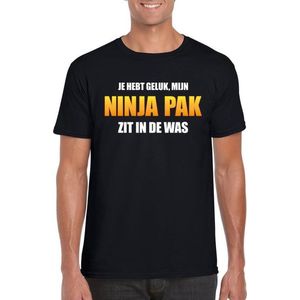 Mijn ninja pak zit in de was fun t-shirt heren zwart - Carnaval verkleedkleding S