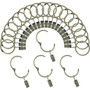 Gordijnringen met clips, binnendiameter 25 mm, Offbar, roestvrije metalen hangers, decoratieve gordijnen, vintage brons, 24 stuks TXZWJZ