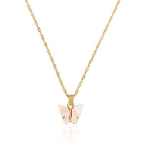 Kinder ketting - vlinder - goudkleurig - roze - cadeau voor meisje - Liefs Jade