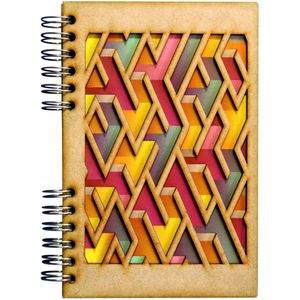 KOMONI - Duurzaam houten schetsboek - Gerecycled papier - Navulbaar - A5 - Blanco - Labyrinth