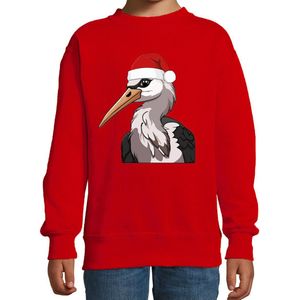 Bellatio Decorations Kersttrui / sweater familie Ooievaar - kinderen - dieren - rood - kerstmuts - Kerstmis 98/104