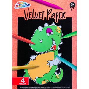 Grafix - Velvet kleurplaten - ''Dino'' - Knutselen meisjes - Knutselen jongens - Kleurboek - Kleurplaten voor kinderen - Dinosaurussen