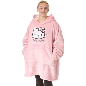 Draagbare Dekenhoodie Voor Dames - Roze Oversized Trui Met Capuchon En Grafische Print