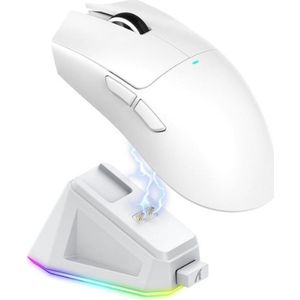 StayPowered Draadloze Gaming Muis - Ongekende Snelheid en Precisie voor Gamers - Magnetisch Opladen - Snelle Sensor - 22.000 DPI - Drie Verbindingsmodi - Ultra-licht Gewicht - 20 Miljoen Klikken Levensduur - Wit - Levering Sneller dan Aangegeven!