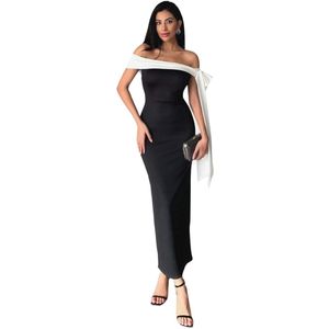 Trendyol Zwart-Witte, Gestroomlijnde Schouderstrik Met Gebreid Elegant Avondjurkje Voor De Afstudeeravond Tprss25El00293