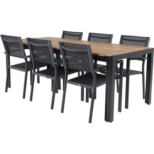 Bois tuinmeubelset tafel 90x205cm naturel, 6 stoelen Copacabana zwart.