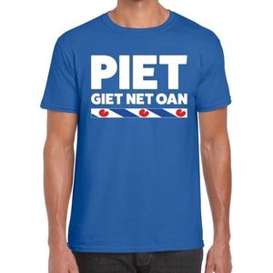 Blauw t-shirt met Friese uitspraak Piet Giet Net Oan heren - Friese weerman tekst shirt L