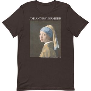 Johannes Vermeer 'Meisje met de Parel' (""Girl with a Pearl Earring"") Beroemd Schilderij T-Shirt | Unisex Klassiek Kunst T-shirt | Bruin | S