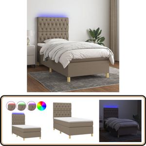 vidaXL Boxspring met LED - Taupe - 80x200 cm Boxspring Bed - Donkere Kleuren - Elektrisch Verstelbare Hoofdbord - Led Verlichting - Pocketveer Matras