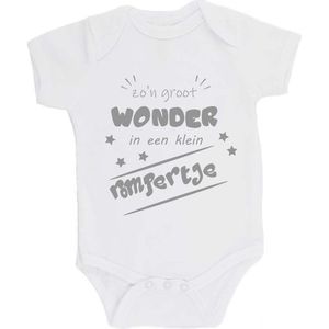 100% katoenen Romper ""zo'n groot wonder in een klein rompertje"" Unisex Katoen Wit/grijs Maat 68/74
