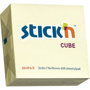 Stick'n Memokubus notes - 76x76mm, pastel geel, 400 sticky notes