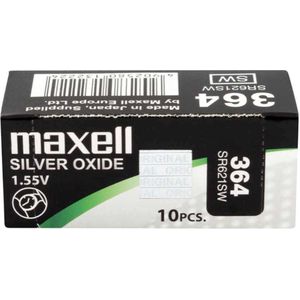 MAXELL 364 / SR621SW zilveroxide knoopcel horlogebatterij 10 (tien) stuks