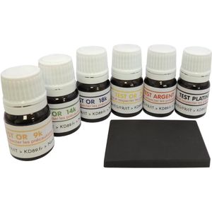 Gouden en Zilveren Tester Set - 6 Flacons voor Testen van Goud, Zilver en Platina